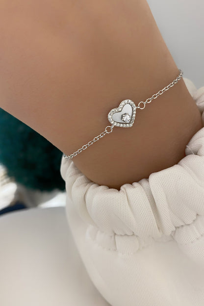 Tektaş Sedef Kalp Detay İnce Gümüş Bileklik