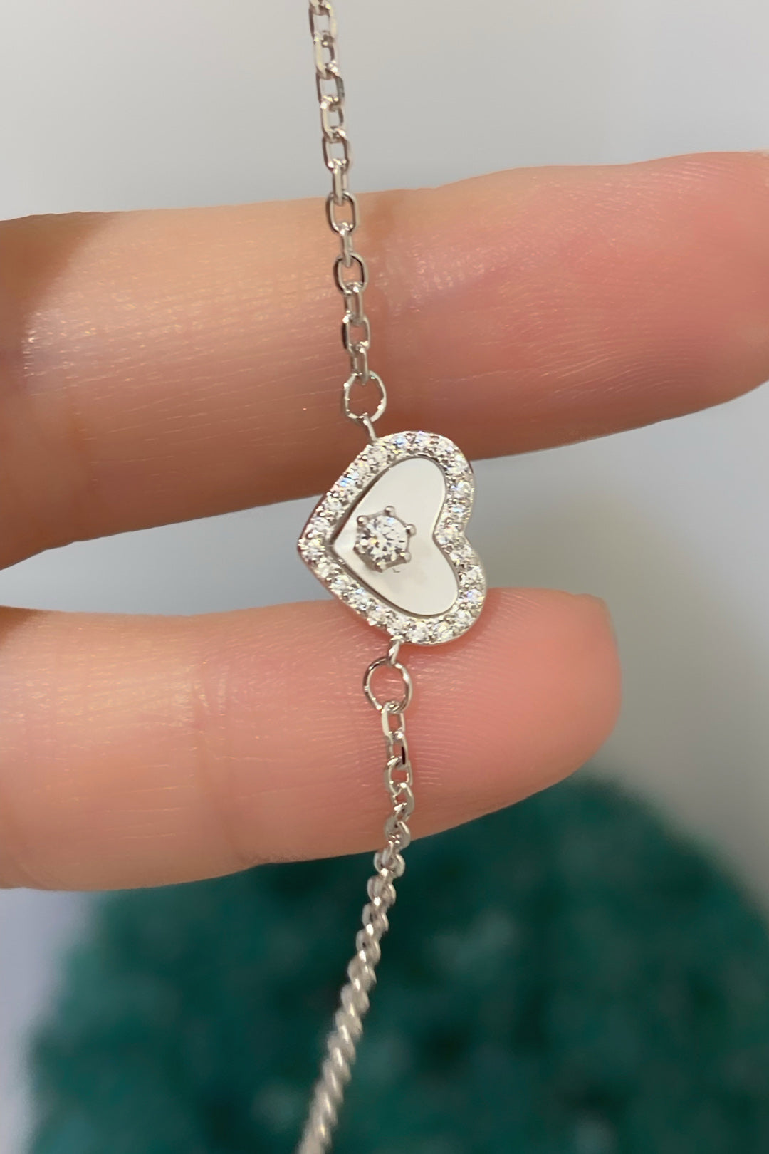 Tektaş Sedef Kalp Detay İnce Gümüş Bileklik