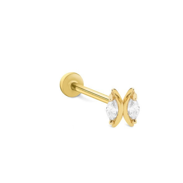 Beyaz İki Markiz Ve İki Yay 14 Ayar Altın Piercing