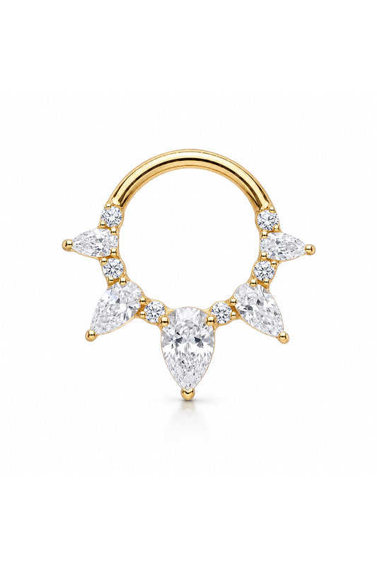 Araları Taşlı Beş Damla Titanyum Halka Piercing