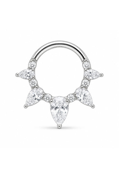 Araları Taşlı Beş Damla Titanyum Halka Piercing