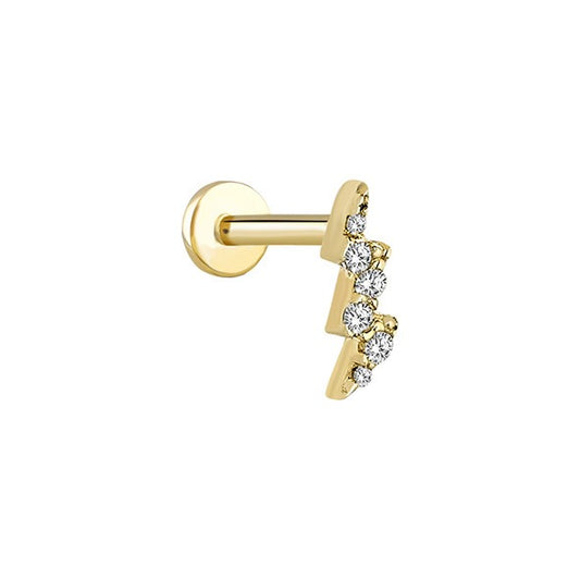 Beyaz Taşlı Mini Şimşek 14 Ayar Altın Piercing