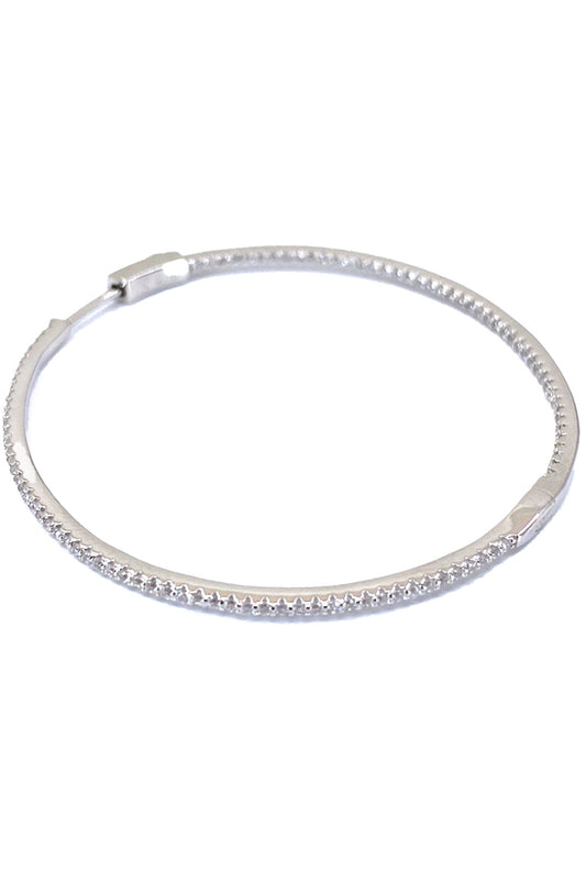 Beyaz Taşlı İnce Gümüş Halka Küpe 5.00 Cm