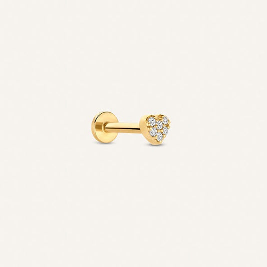 Mini Altı Taşlı Kalp 14 Ayar Altın Piercing