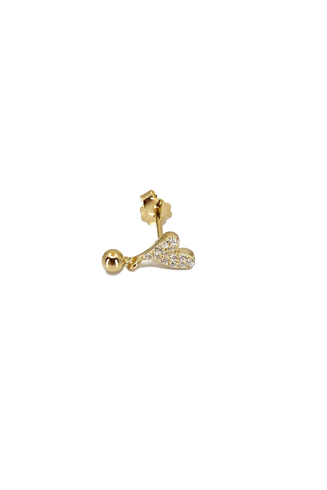 Top Sallantılı Taşlı Mini Kalp Gümüş Çivili Küpe