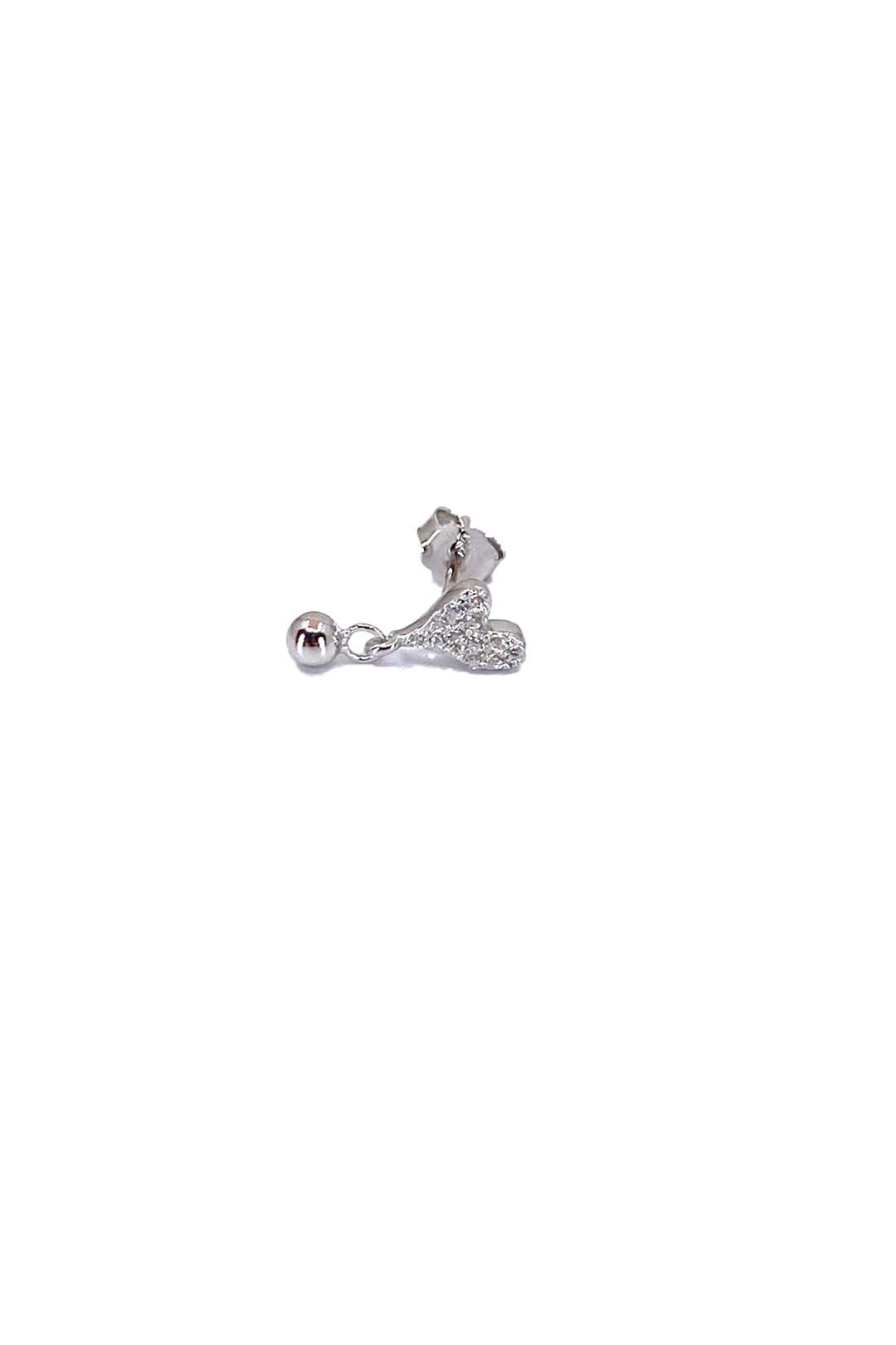 Top Sallantılı Taşlı Mini Kalp Gümüş Çivili Küpe