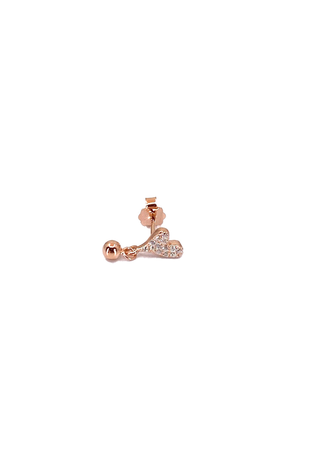 Top Sallantılı Taşlı Mini Kalp Gümüş Çivili Küpe