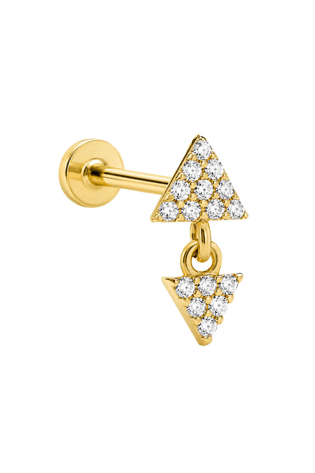 Taşlı İki Üçgen Sallantılı 14 Ayar Altın Piercing