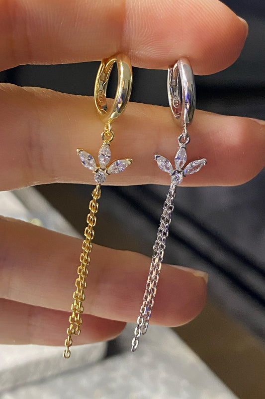 İki Zincir Sallantılı Taşlı Lotus Gümüş Küpe