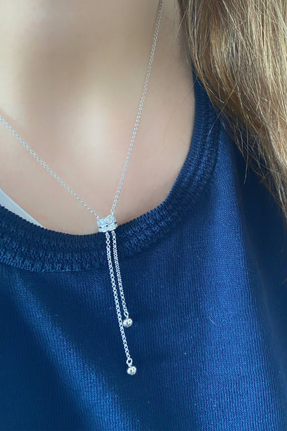 Mini Damla Ve Taş Sıralı Silindir Detay Gümüş Y Kolye