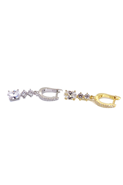 Taşlı Üç Mix Oval Sallantılı Gümüş Küpe