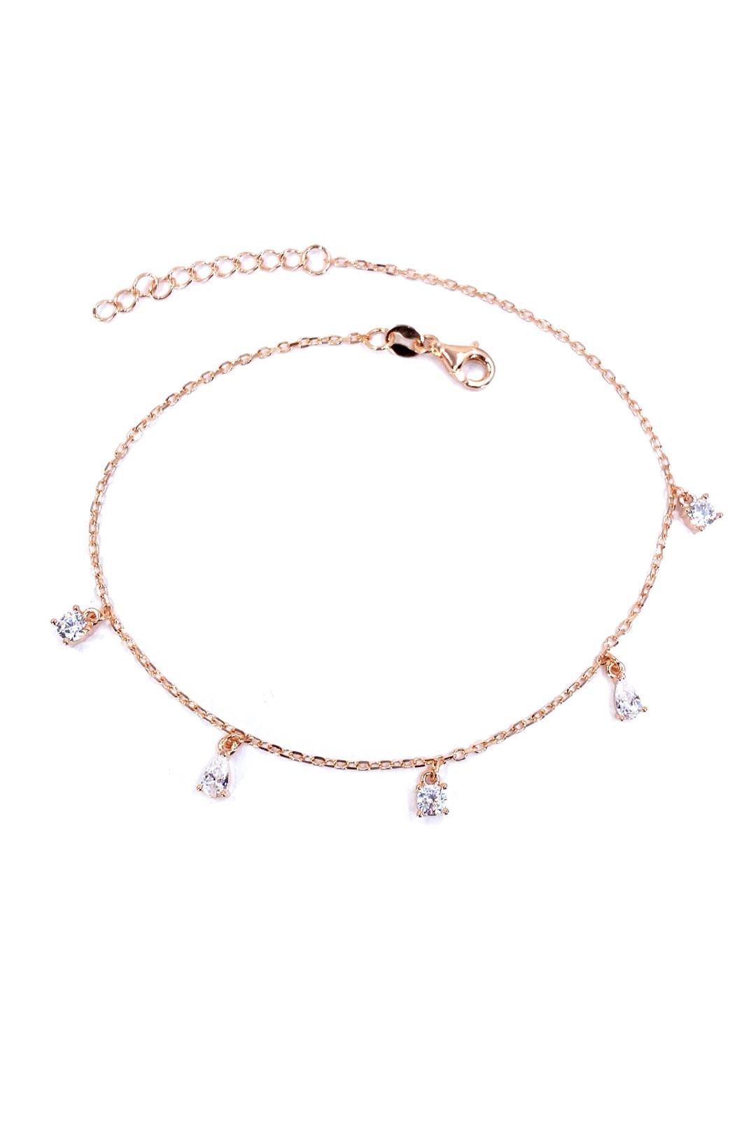 Yuvarlak Ve Damla Beş Taş Sallantılı Gümüş Halhal