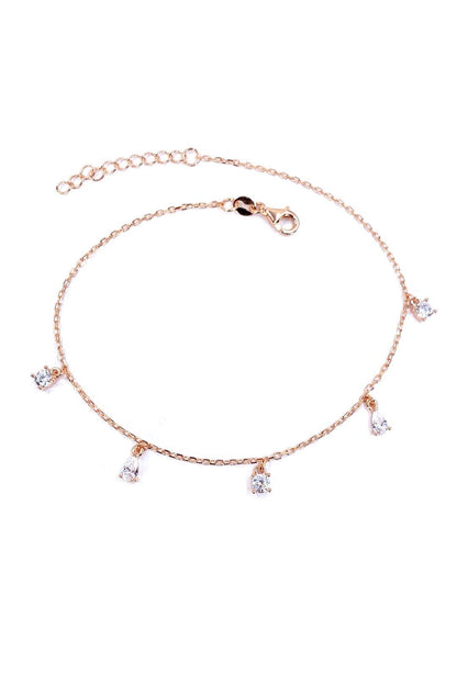 Yuvarlak Ve Damla Beş Taş Sallantılı Gümüş Halhal