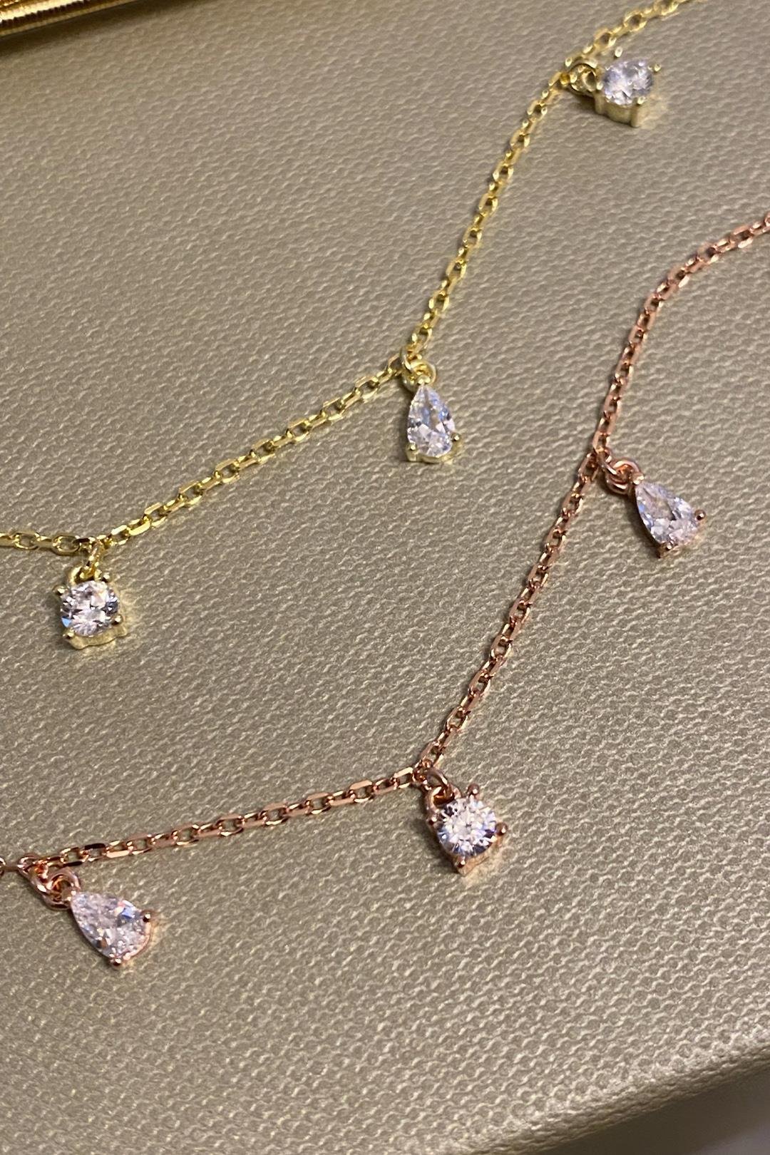 Yuvarlak Ve Damla Beş Taş Sallantılı Gümüş Halhal