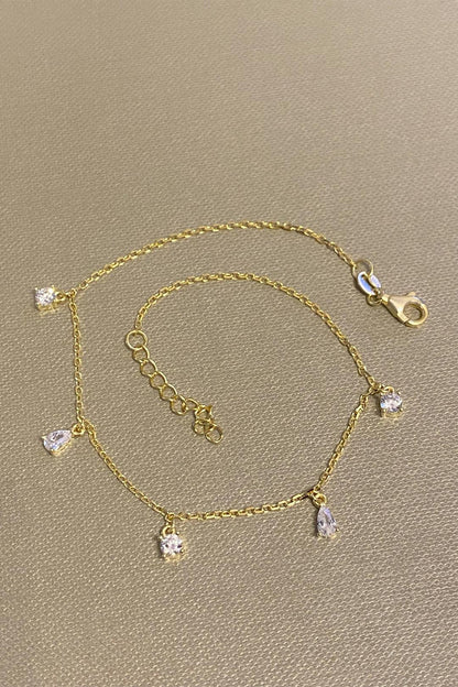 Yuvarlak Ve Damla Beş Taş Sallantılı Gümüş Halhal