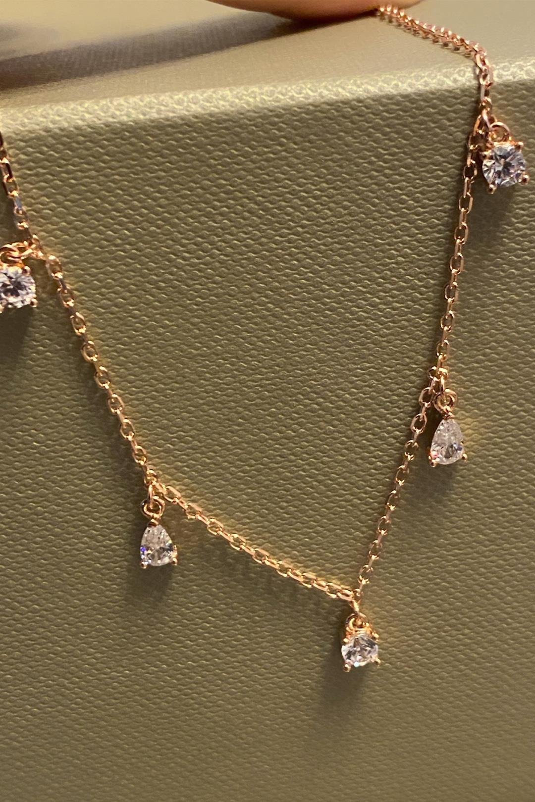 Yuvarlak Ve Damla Beş Taş Sallantılı Gümüş Halhal