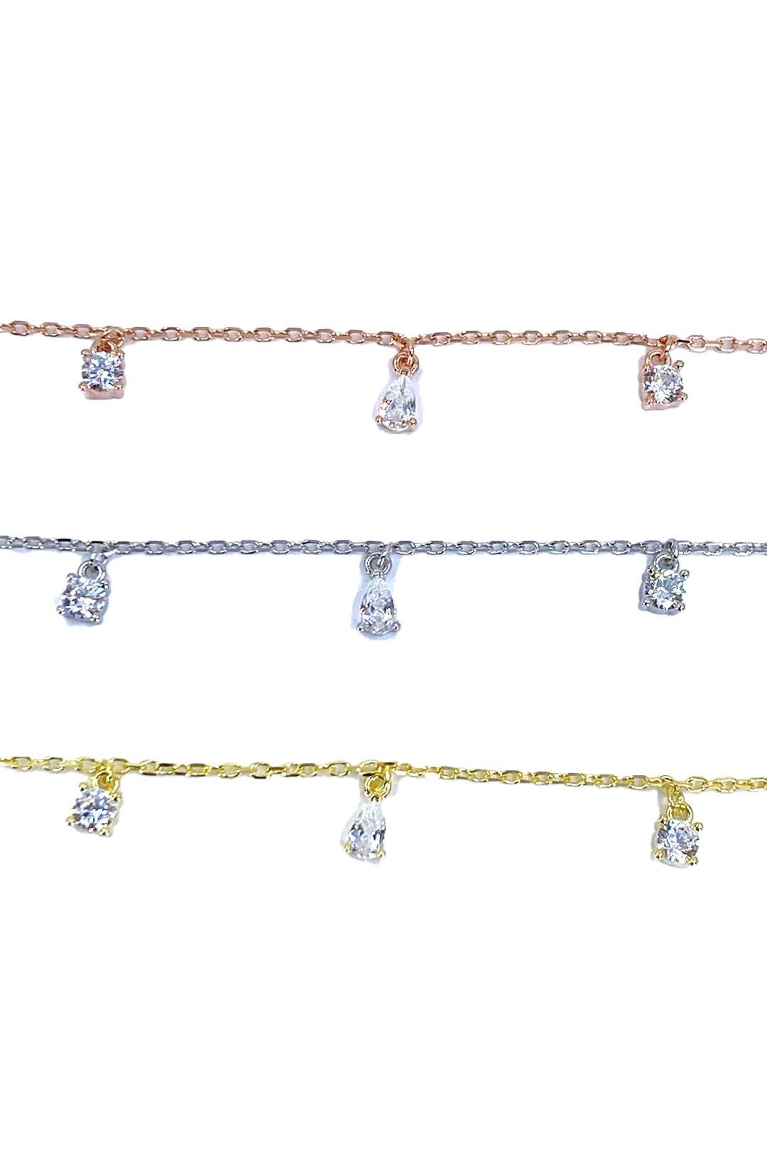 Yuvarlak Ve Damla Beş Taş Sallantılı Gümüş Halhal