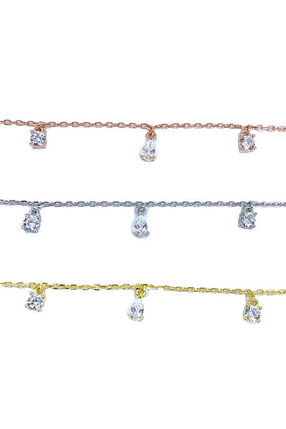 Yuvarlak Ve Damla Beş Taş Sallantılı Gümüş Halhal