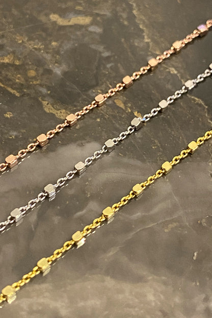 Aralıklı Kare Ve Forse Zincir Gümüş Halhal