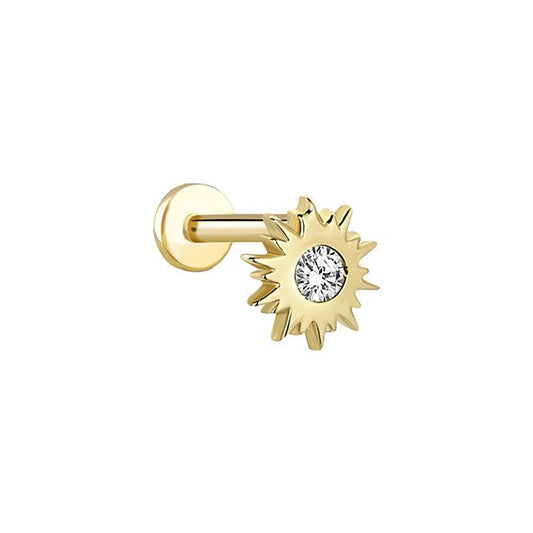 Gömülü Tohum Detay Güneş 14 Ayar Altın Piercing