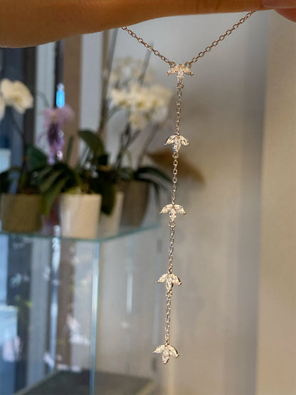 Üç Markiz Beşli Lotus Gümüş Y Kolye