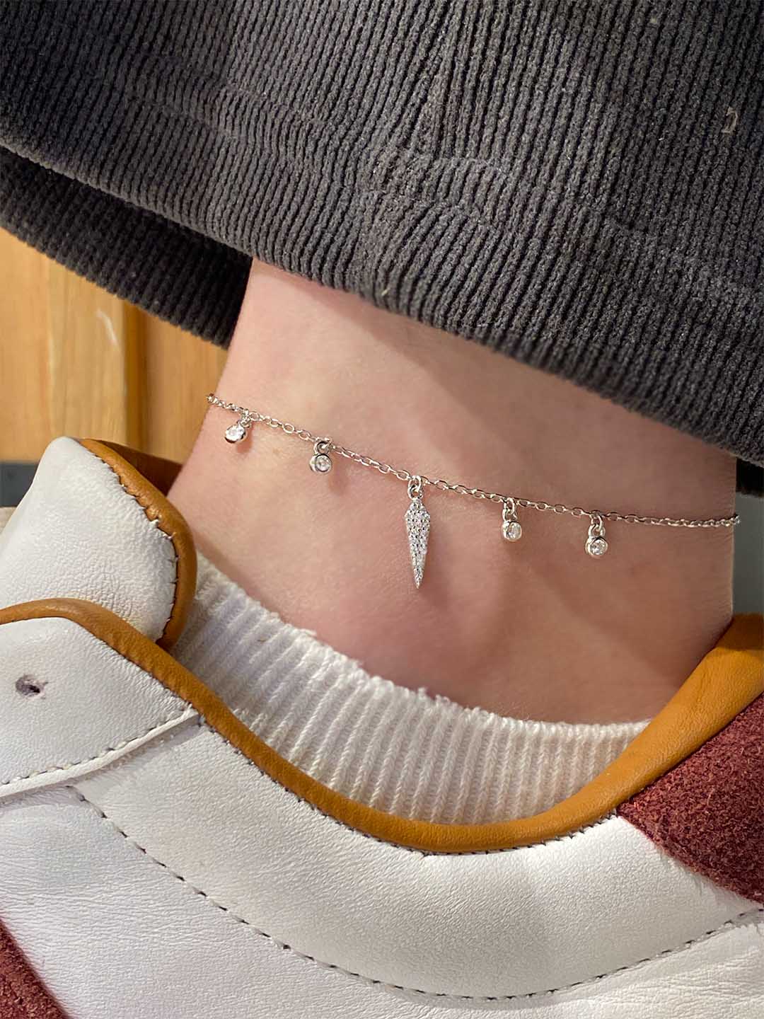 Dört Tohum Ve Taşlı Karo Sallantılı Gümüş Halhal