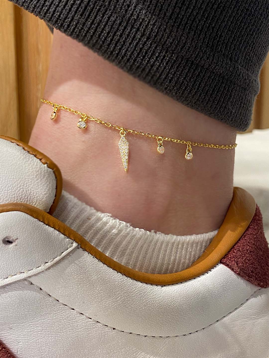 Dört Tohum Ve Taşlı Karo Sallantılı Gümüş Halhal