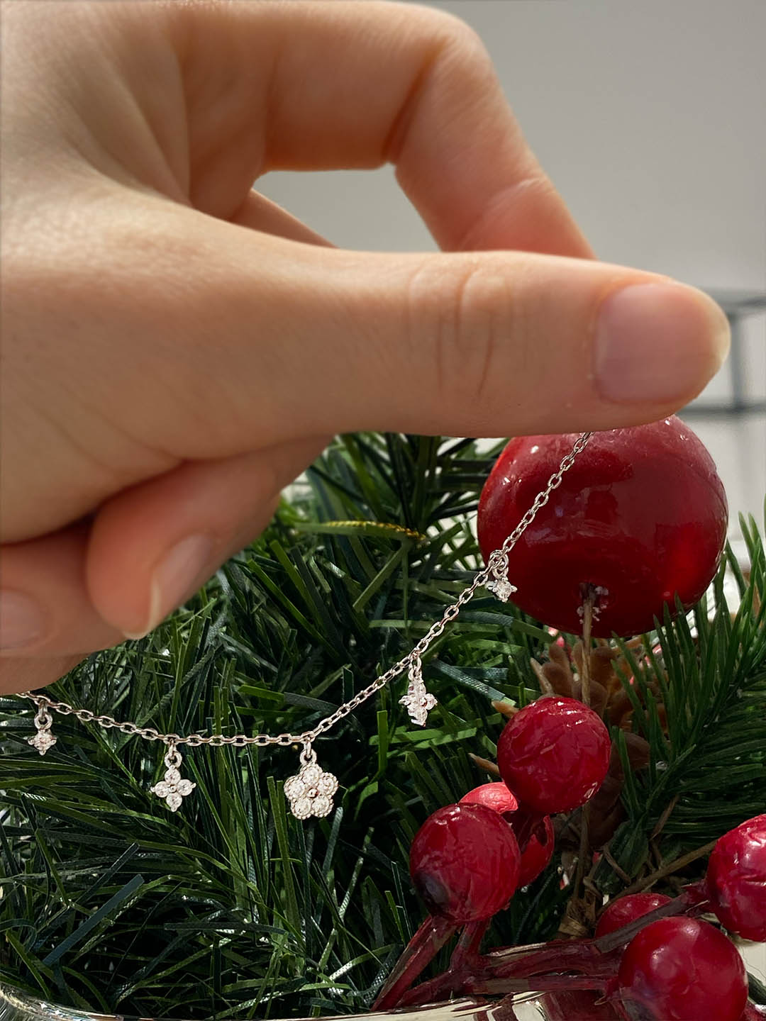 Tektaş Kare Papatya Sallantılı Gümüş Halhal