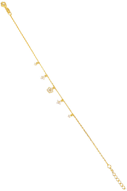 Tektaş Kare Papatya Sallantılı Gümüş Halhal