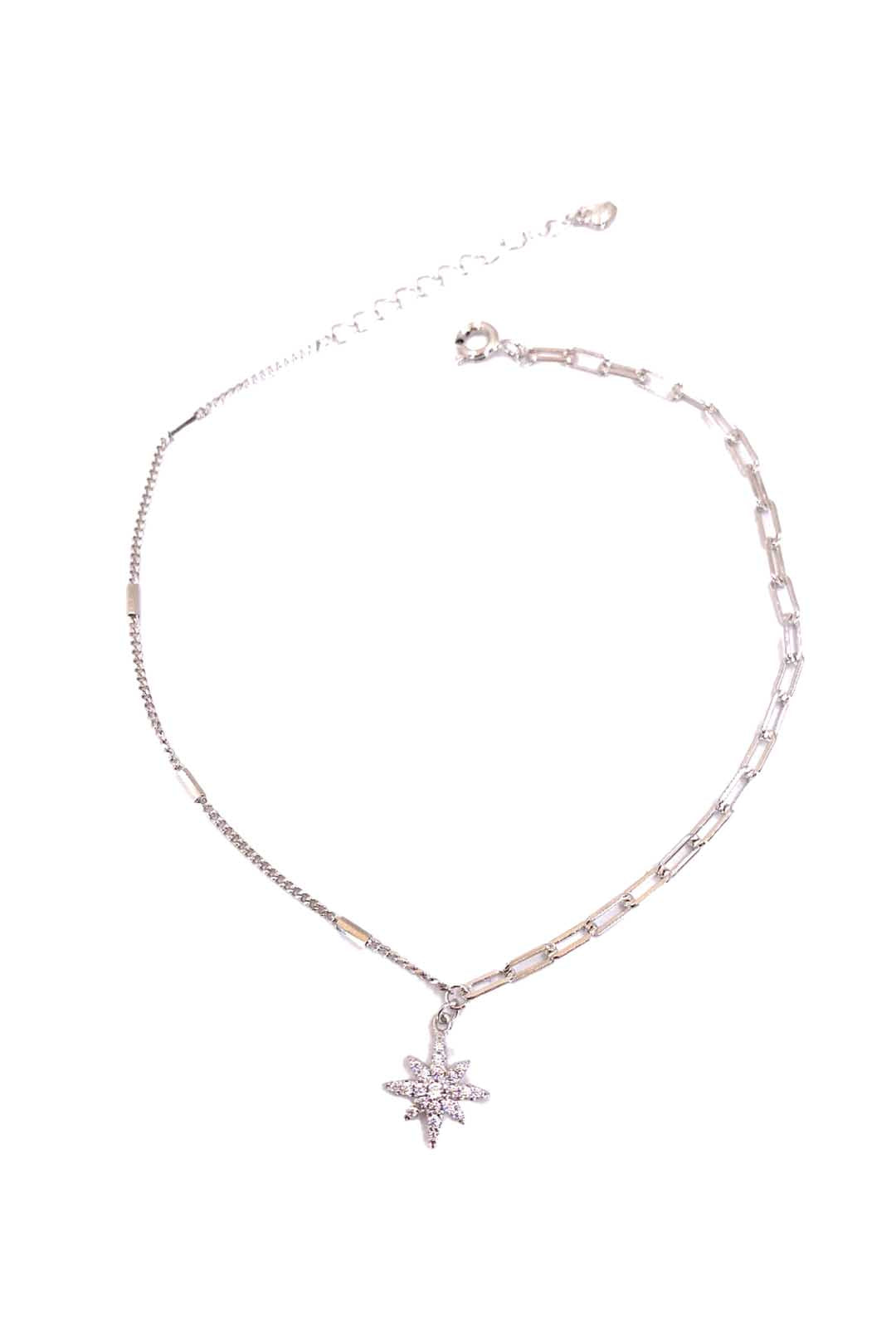 Geo ve Düz Zincir Kuzeyyıldızı Gümüş Halhal