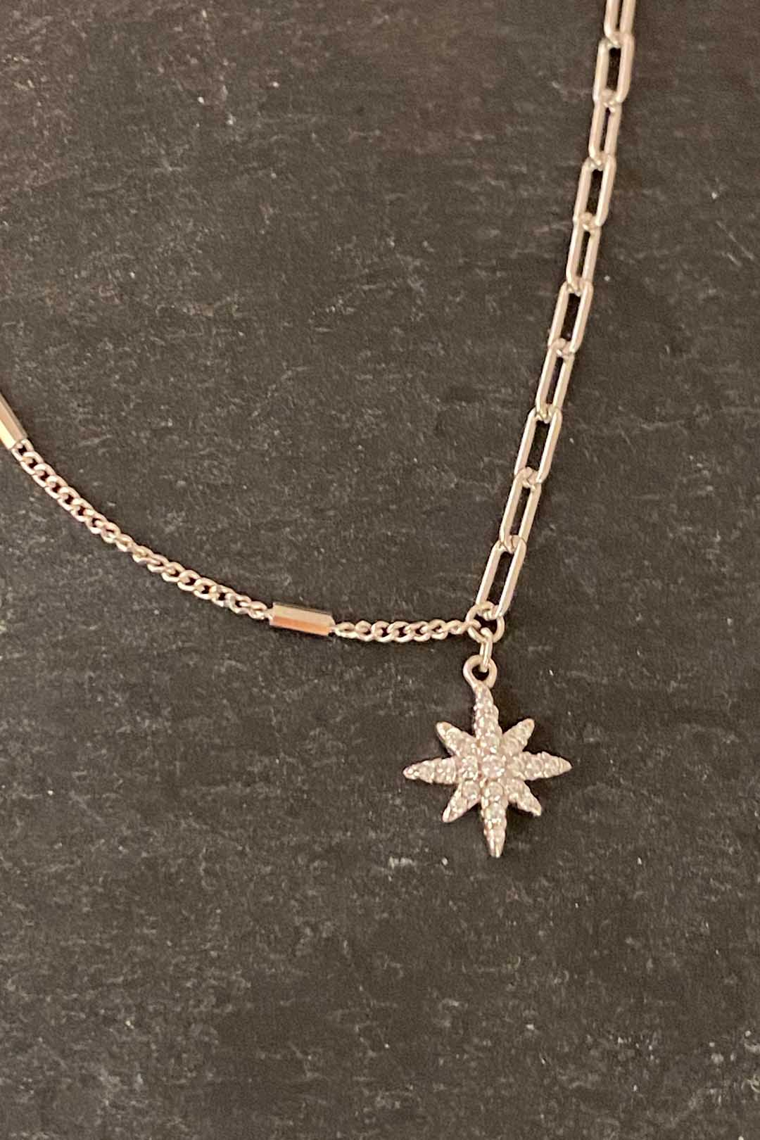 Geo ve Düz Zincir Kuzeyyıldızı Gümüş Halhal