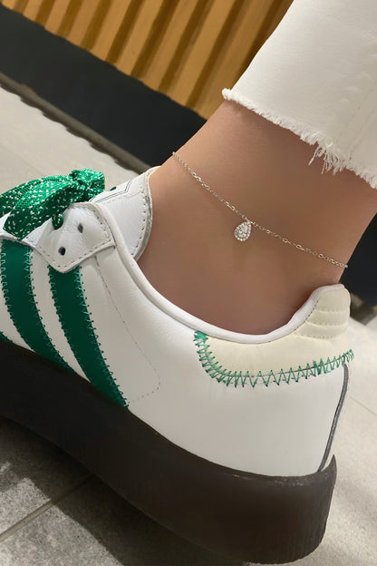 Beyaz Damla Montür Gümüş Halhal