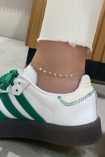 İnci Ve Top Üç Sıra Gümüş Halhal