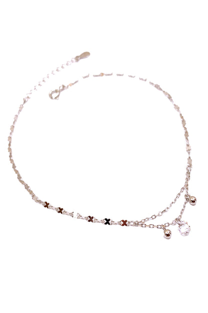 Kristal ve İki Top Sallantılı Sekiz Zincir Gümüş Halhal