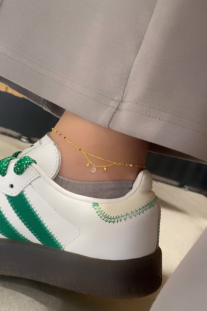 Kristal ve İki Top Sallantılı Sekiz Zincir Gümüş Halhal