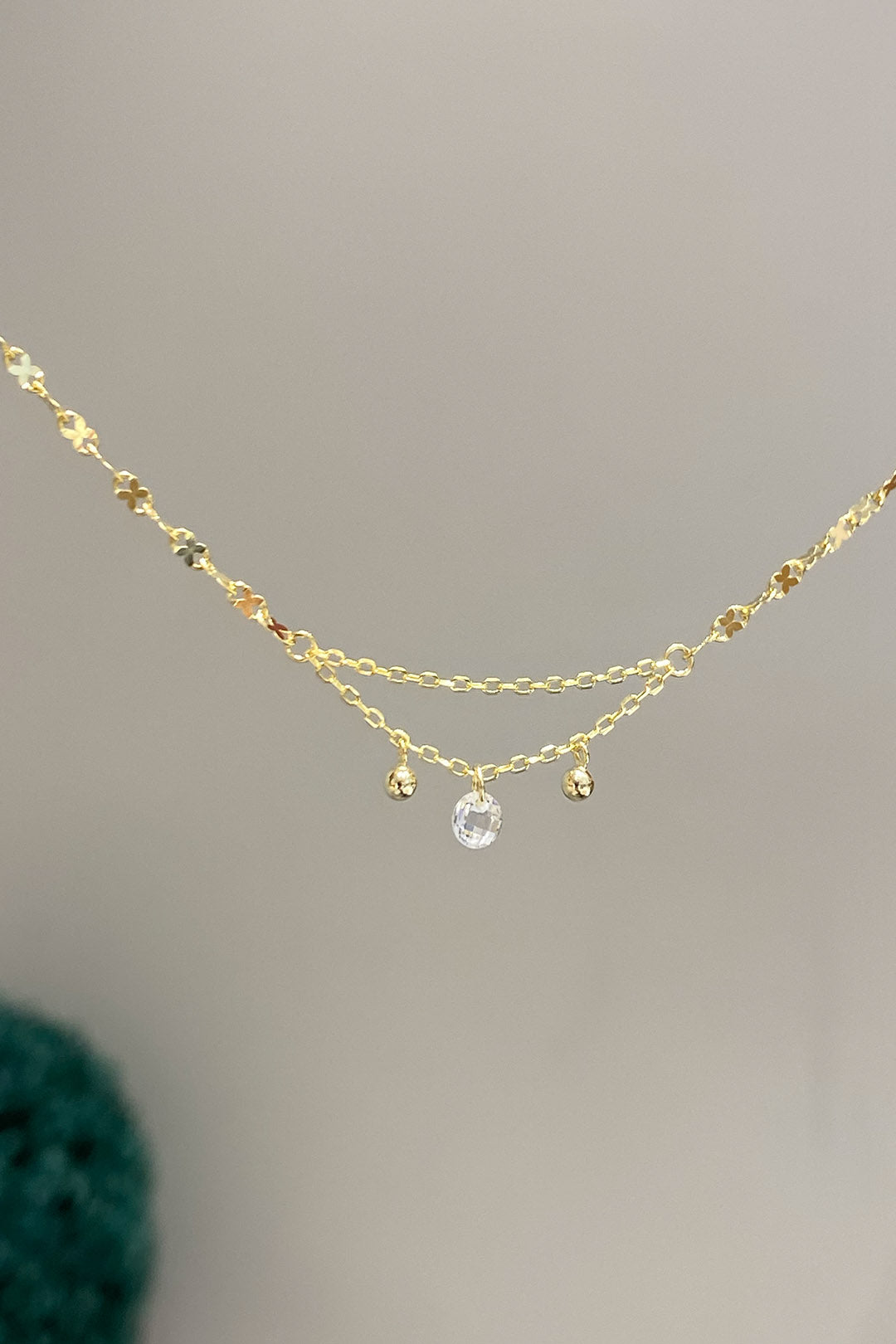 Kristal ve İki Top Sallantılı Sekiz Zincir Gümüş Halhal