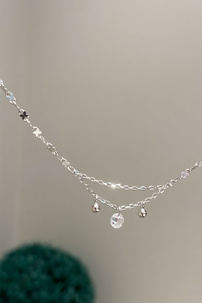 Kristal ve İki Top Sallantılı Sekiz Zincir Gümüş Halhal