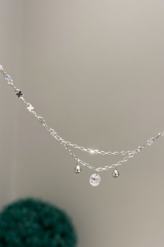 Kristal ve İki Top Sallantılı Sekiz Zincir Gümüş Halhal