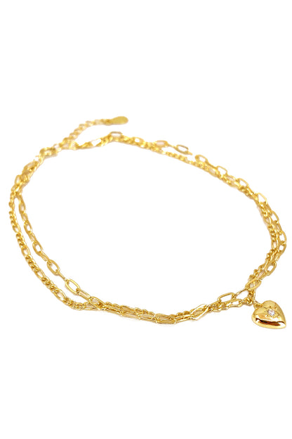 Oval ve Figaro Zincir İkili Bomby Kalp Gümüş Halhal