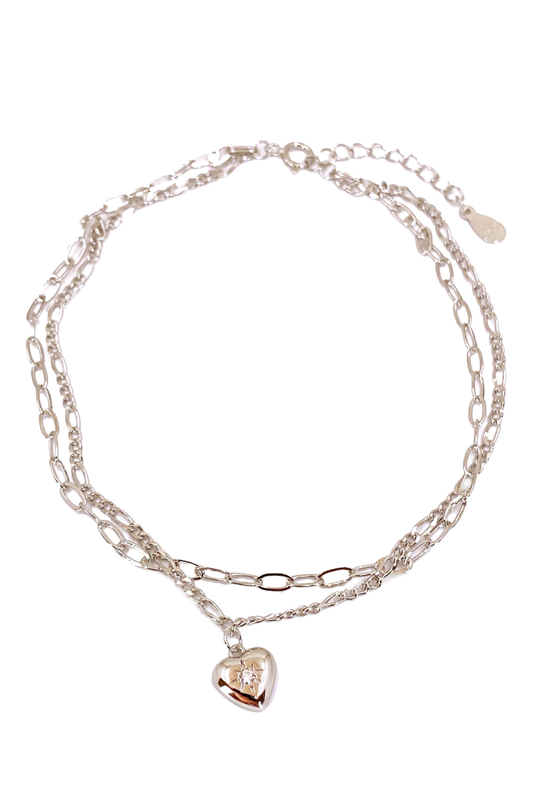 Oval ve Figaro Zincir İkili Bomby Kalp Gümüş Halhal