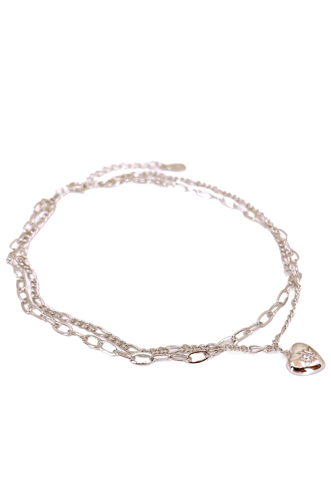 Oval ve Figaro Zincir İkili Bomby Kalp Gümüş Halhal