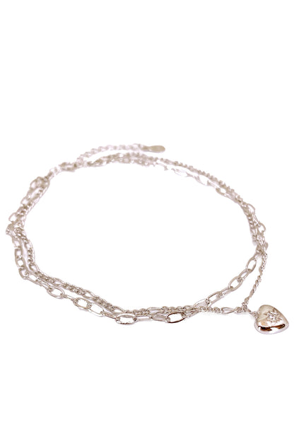 Oval ve Figaro Zincir İkili Bomby Kalp Gümüş Halhal