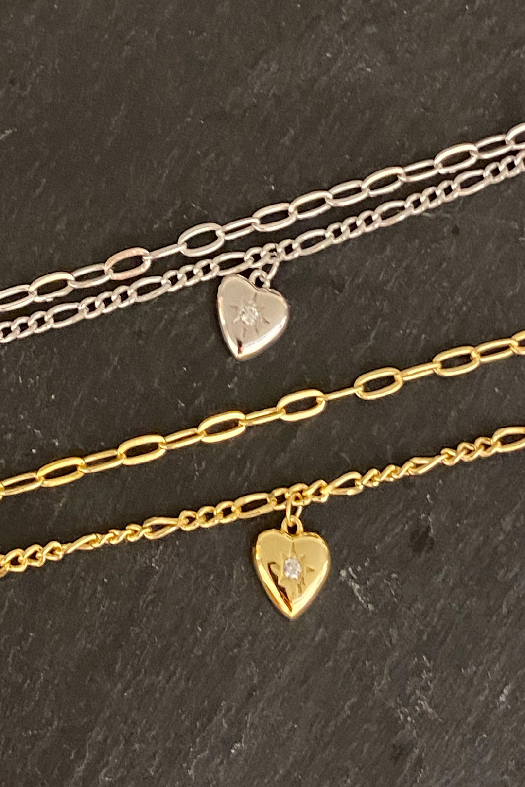 Oval ve Figaro Zincir İkili Bomby Kalp Gümüş Halhal