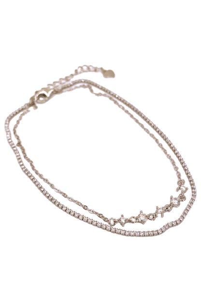 İnce Suyolu ve Beş Taş Detay İkili Gümüş Halhal