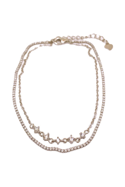 İnce Suyolu ve Beş Taş Detay İkili Gümüş Halhal