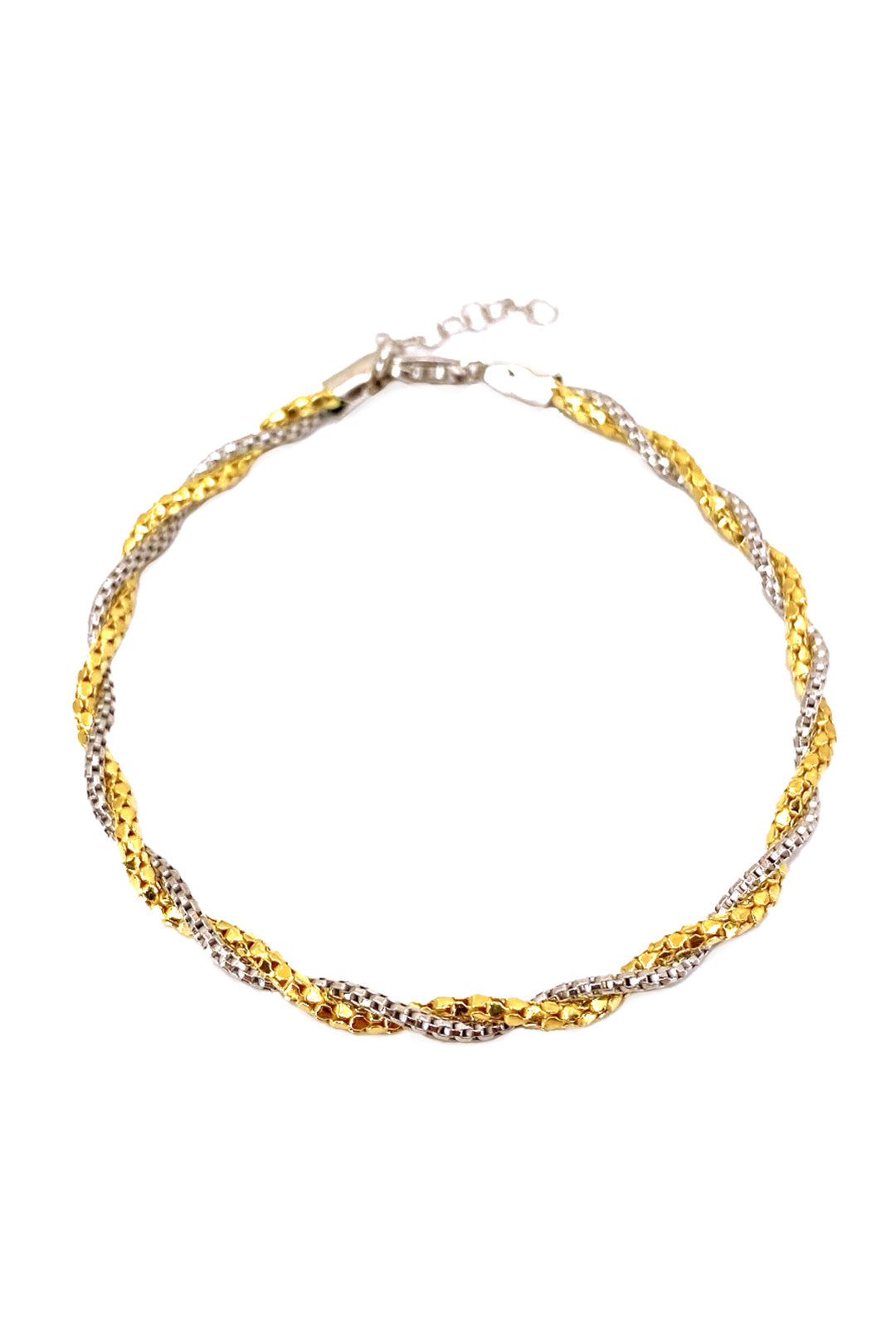 Gold Taşsız Mix Örgü Zincir Gümüş Bileklik