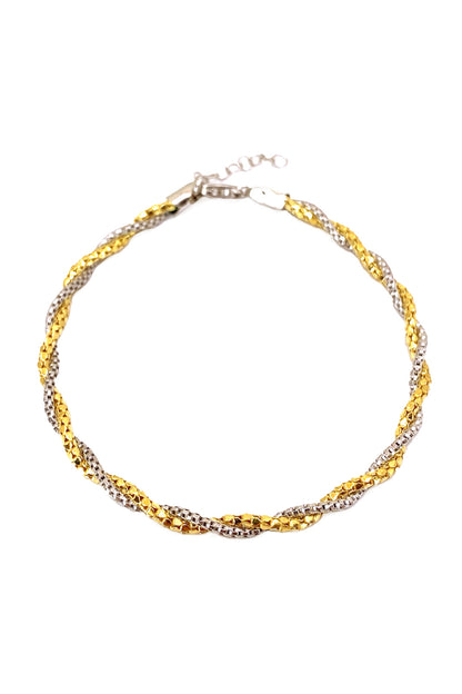Gold Taşsız Mix Örgü Zincir Gümüş Bileklik