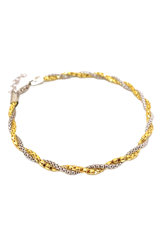 Gold Taşsız Mix Örgü Zincir Gümüş Bileklik