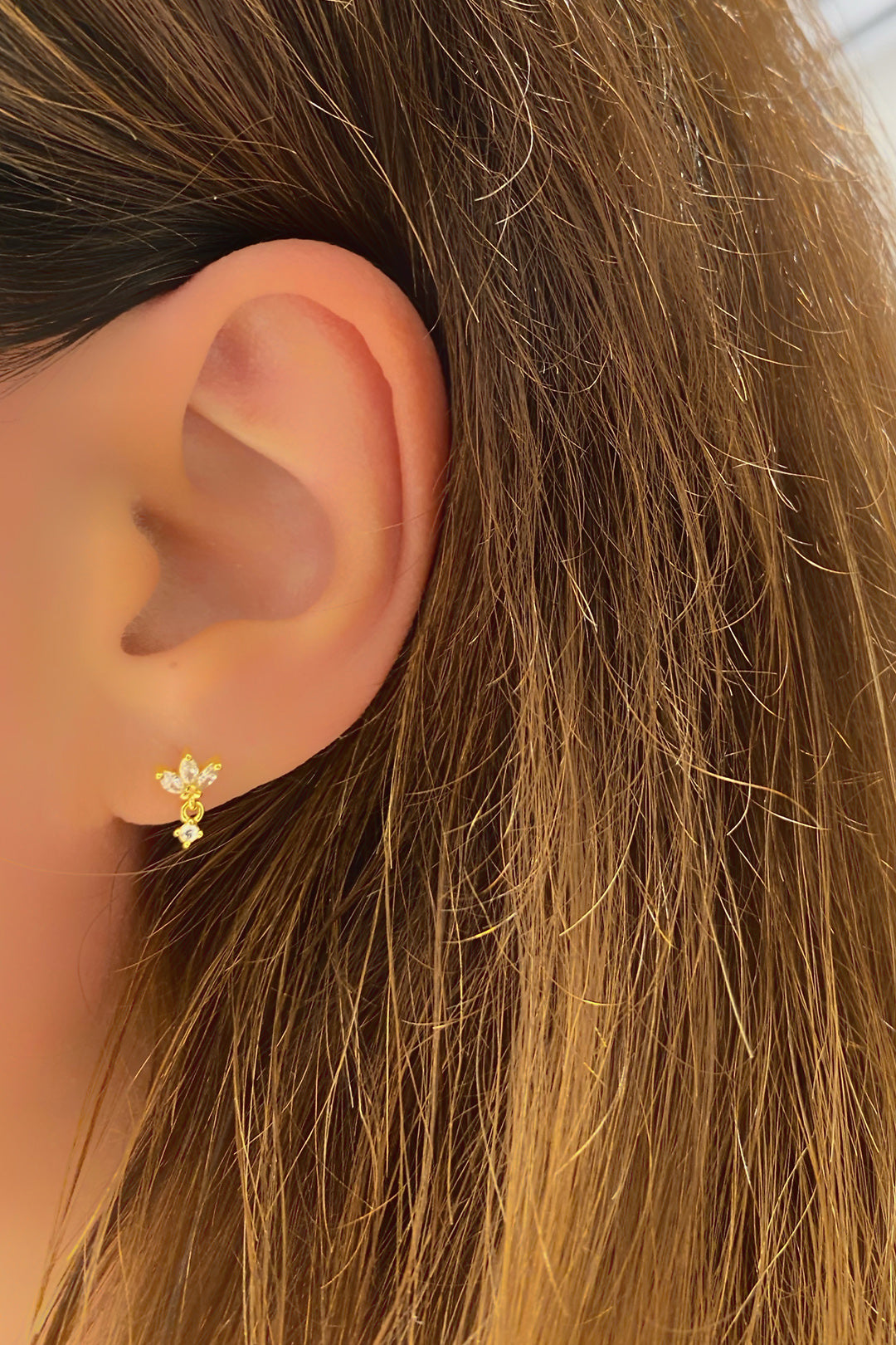 Mini Tektaş Ve Lotus Gümüş Çivili Küpe