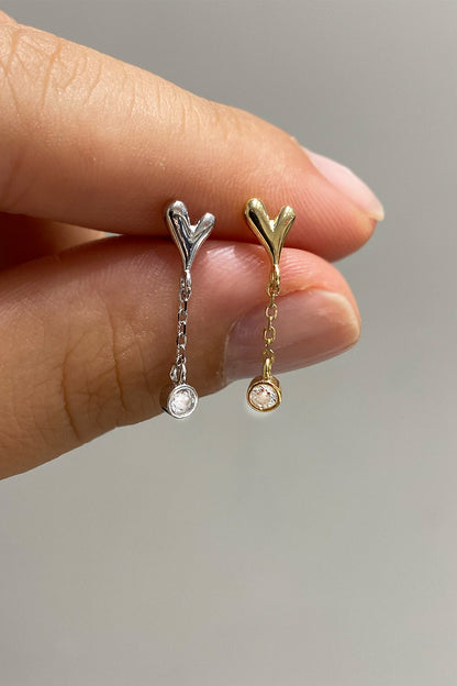 Tohum Sallantılı Taşsız Kalp Gümüş Çivili Küpe